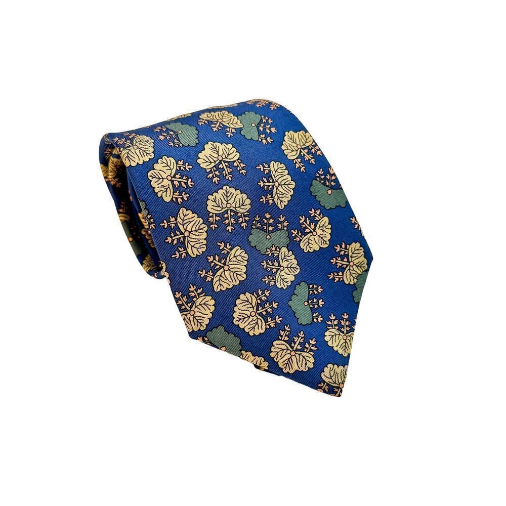 Hermes 100 Silk Blue Yellow Flower Design Tie Perfect Fathers Day Gift Tie